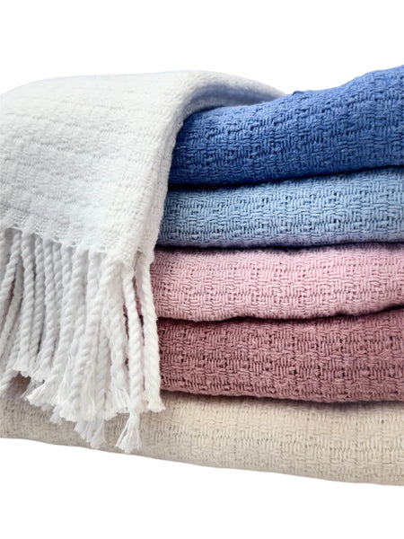 Basket Weave Textured Baby Blanket with Fringes