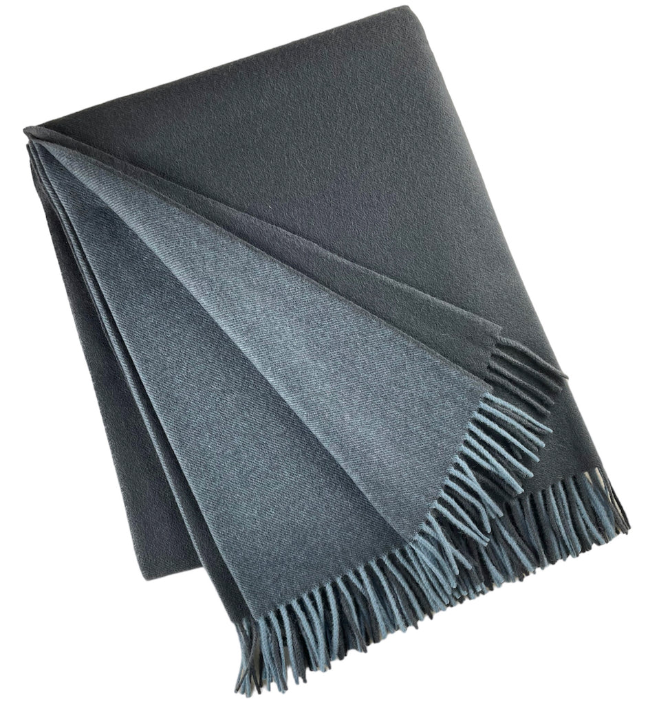 2138 - 100% Wool Two-Tone Throw with Fringe 51"x75"