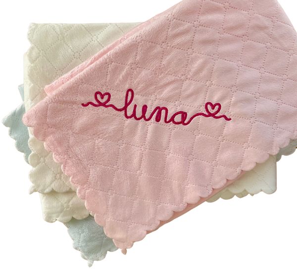 Personalized Nana's Quilted Plush Baby Blanket by A Soft Idea popular in Gray