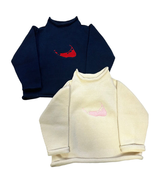 Jersey Rollneck Sweater with Nantucket Island Embroidery