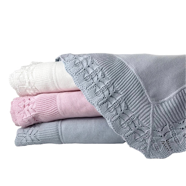 Cotton Jersey Baby Blanket w Knitted Scallop Lace Border