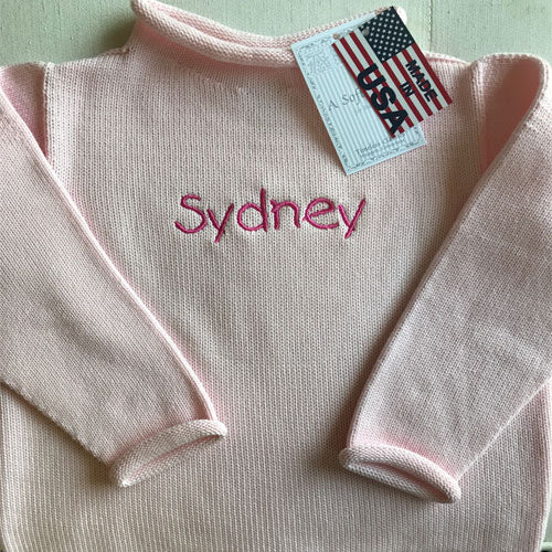 monogrammed roll neck pullover sweater by a soft idea