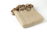 7032 - Wool Blend Mohair Trimmed with Rabbit Fur Pom Poms - 50" x 60"
