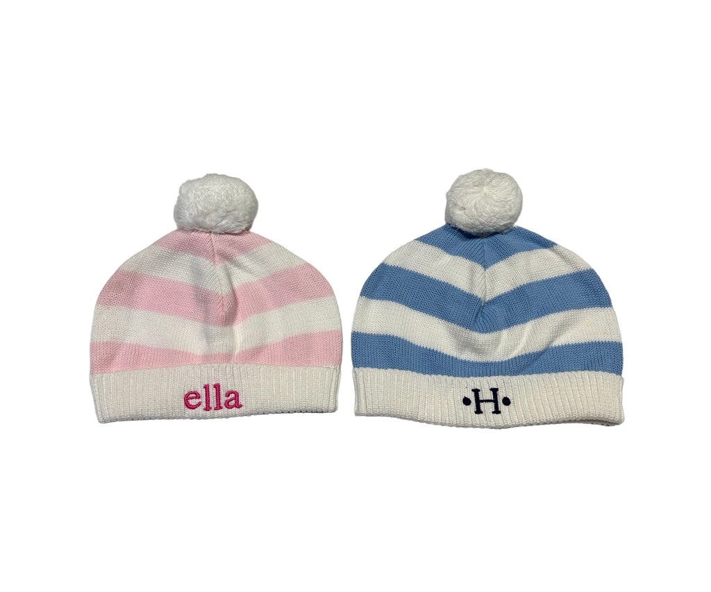 Cotton Striped Hat with Pompom