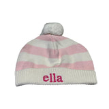 Cotton Striped Hat with Pompom