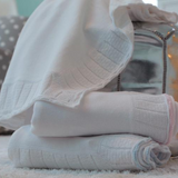 Cotton Jersey Baby Blanket with Knitted Color-Tipped Pointelle Border - 45"x45"