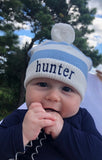 Cotton Striped Hat with Pompom