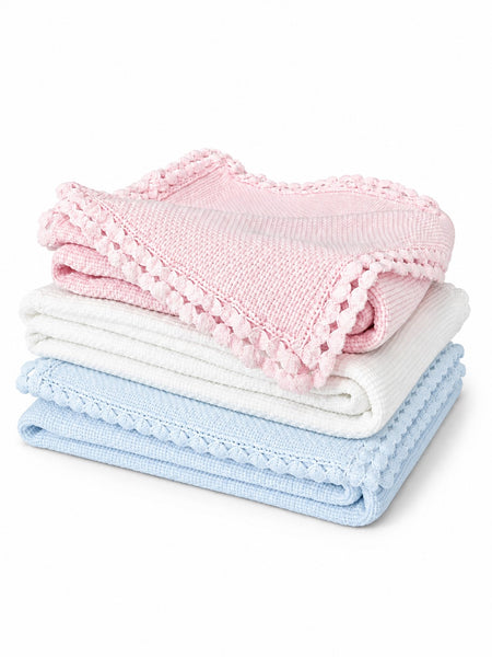 Petite Basketweave With Lace Trim Baby Blanket