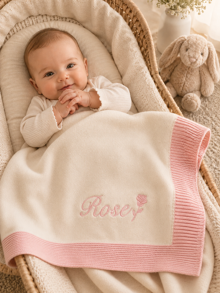 Jersey Knit Blanket with Contrast Rib Border