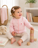 Cardigan with Ruffle Placket & Covered Buttons, 100% Cotton