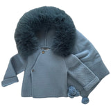 Knit Jacket with Removable Faux Fur 100%Cotton