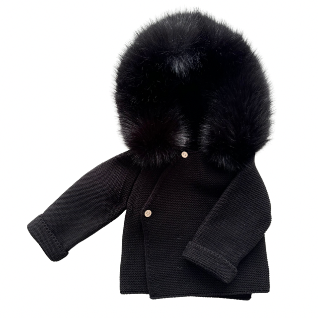 Knit Jacket with Removable Faux Fur 100%Cotton