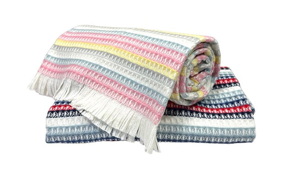Cotton Blend Fringed Texture Multi Stripe Baby Blanket
