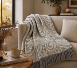 323 - Paisley Pattern Plush Throw with Grey Fringe - 55" x 70"