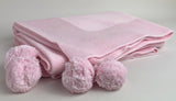 Knit Baby Blanket with Pompoms 100% Cotton