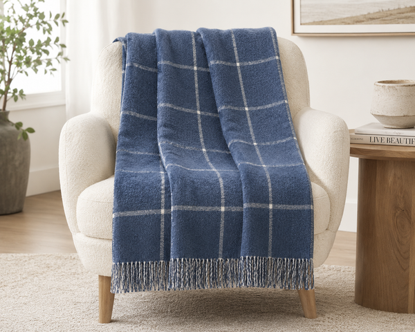 Double Face Cotton Window Pane Throw with Fringes