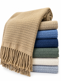 Basket Weave Textured Throw with Fringes
