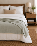 Cotton-Blend Mini Herringbone Throw with Eyelash Fringes