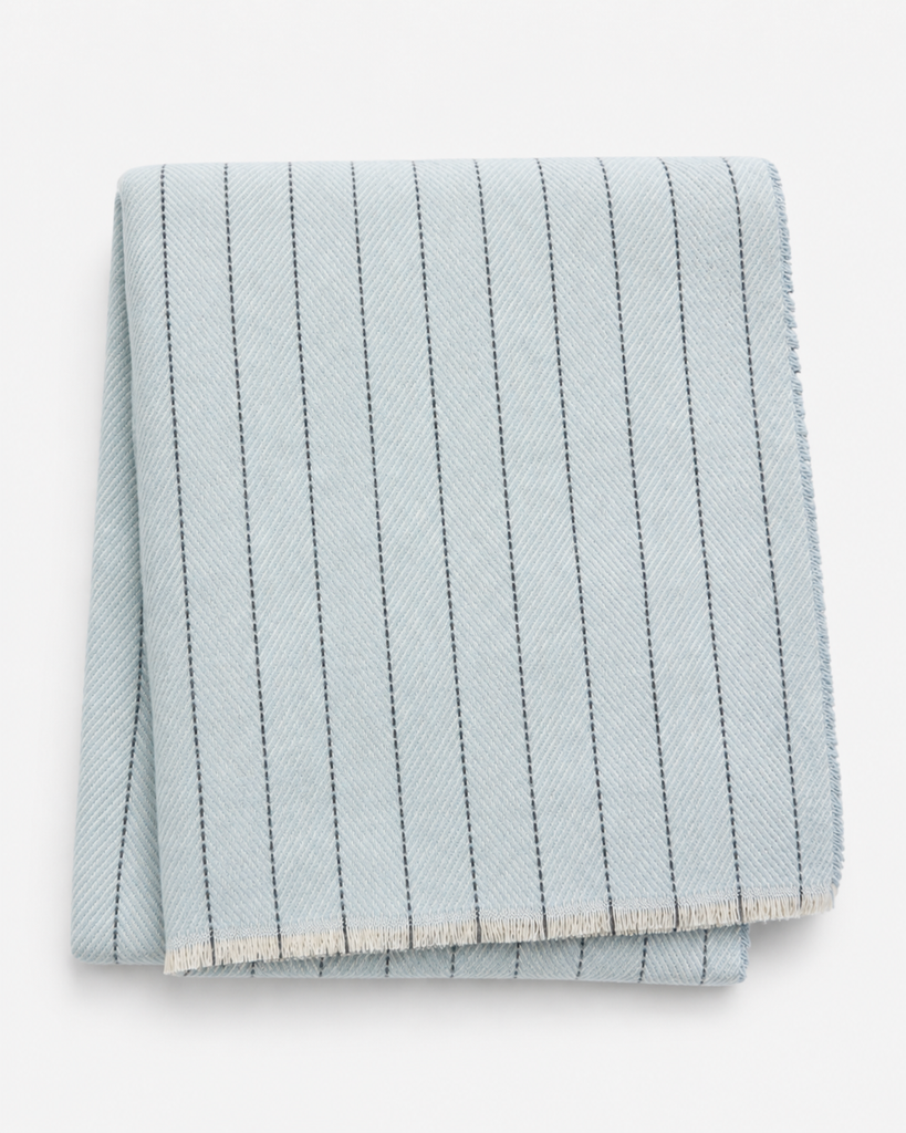 Cotton-Blend Pinstripe Throw with Eyelash Fringes