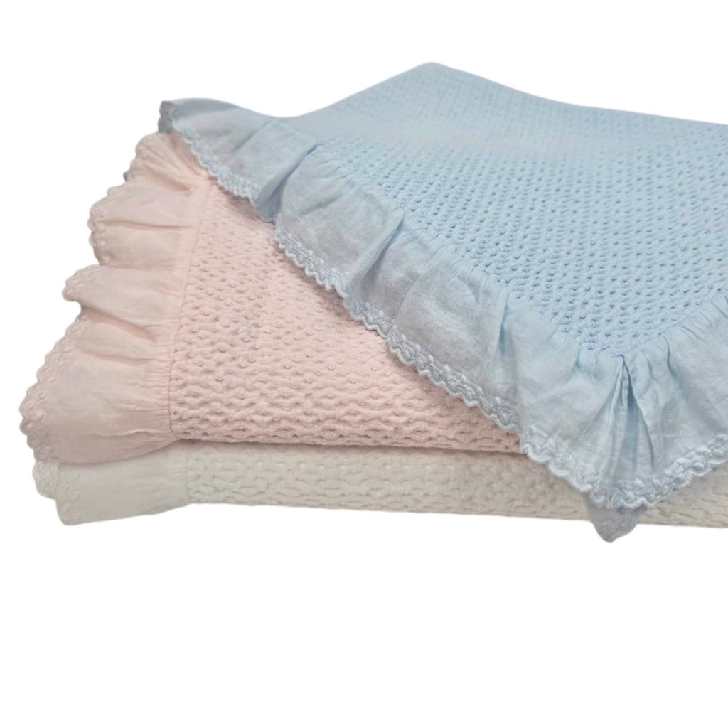 Stonewashed Puckered Blanket with Dotted Swiss Ruffle