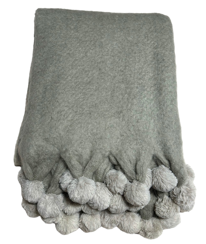 7035 - Wool Blend Mohair Trimmed with Faux Fur Pom Poms