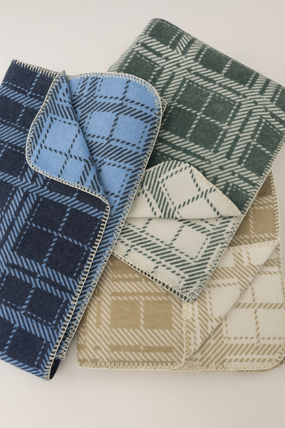 Double Faced Two Color Plaid with Blanket Stitch Edge