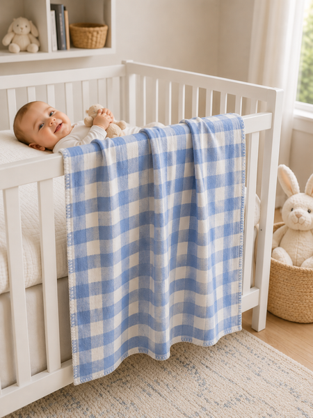 Cotton Check Pattern Baby Blanket